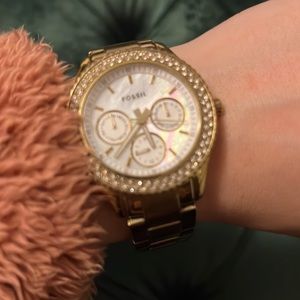 Pearl Face Sparkle Bezel Gold Fossil
